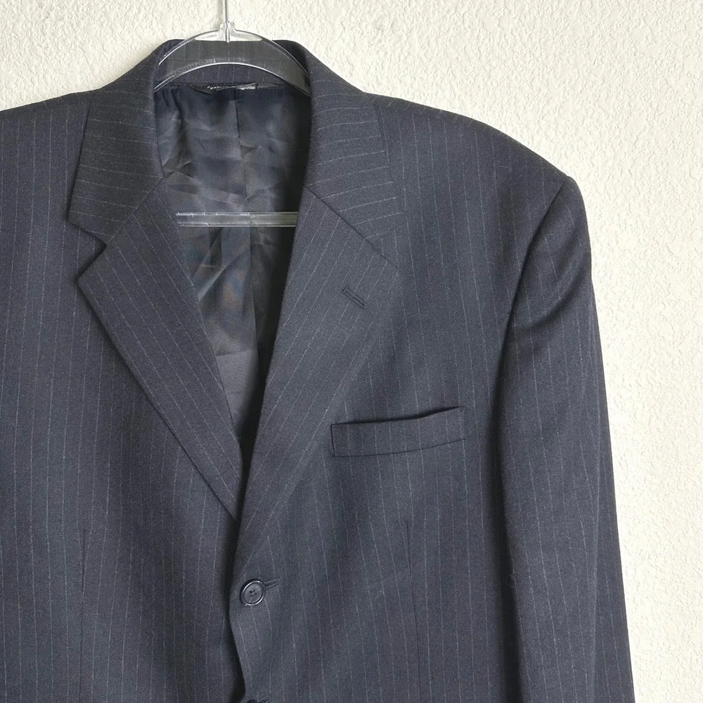 Jos A Bank Executive Collection Navy Pinstripe Wool Cashmere Blazer Jacket 42S